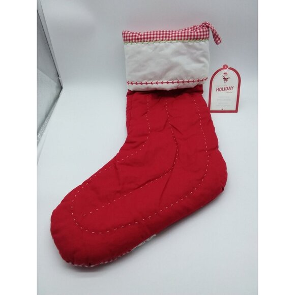 Pottery Barn Kids Ari Christmas Stocking Gingham Holiday Quilted Red Xmas - Picture 6 of 10